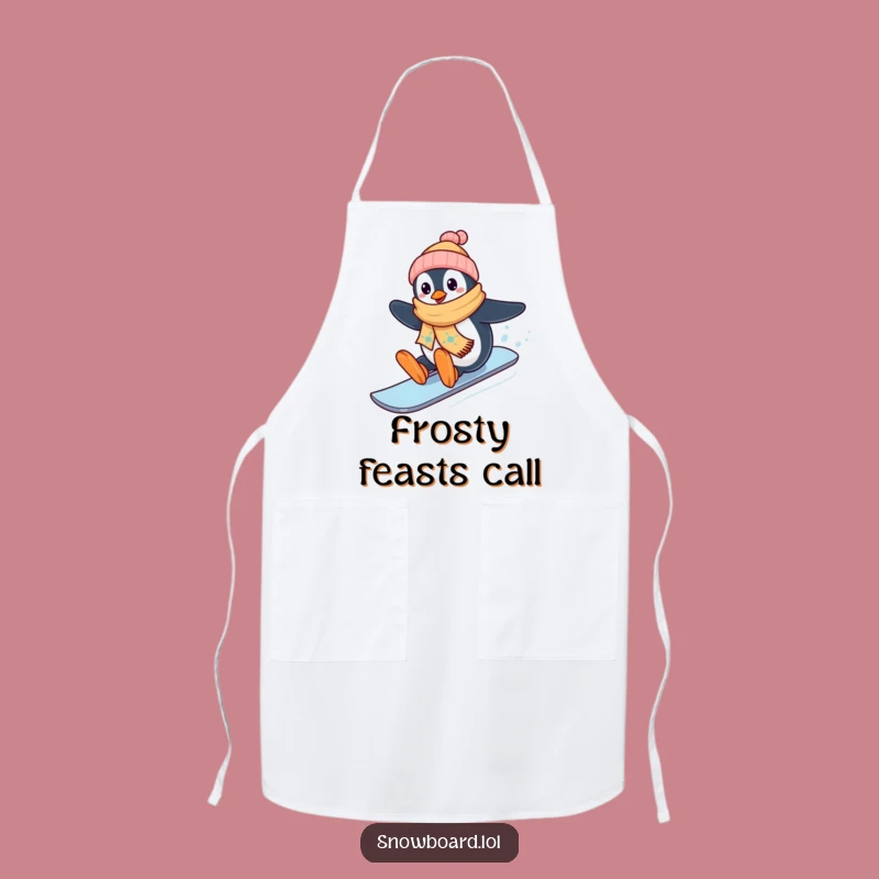 Funny Penguin Snowboard Apron: Chef Penguin Cooking Up Winter Fun, Hilarious Kitchen Gift