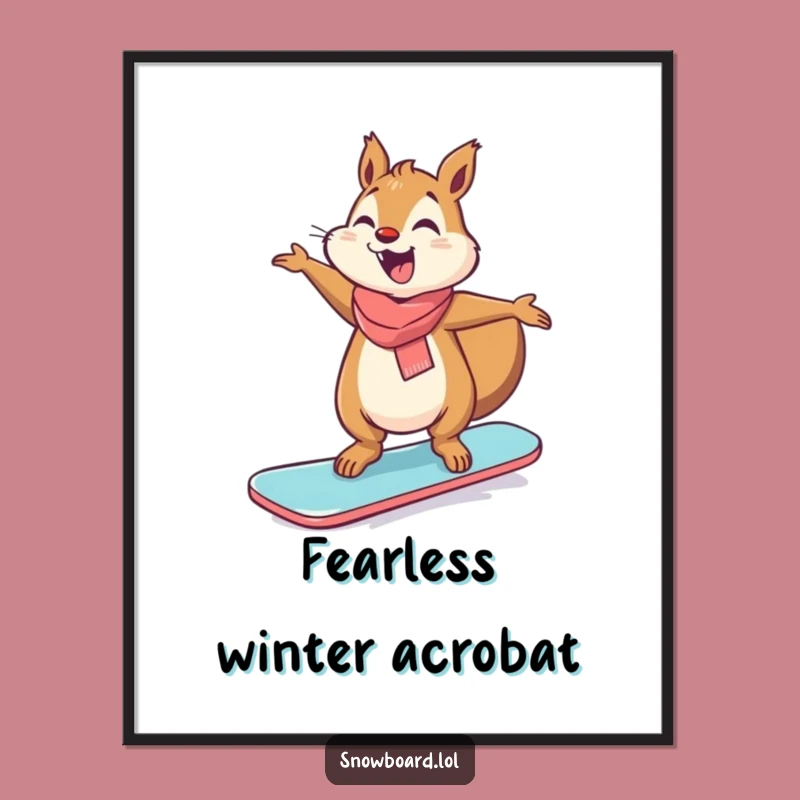 Funny Giggling Squirrel Snowboard Digital Print - Instant Hilarious Wall Art