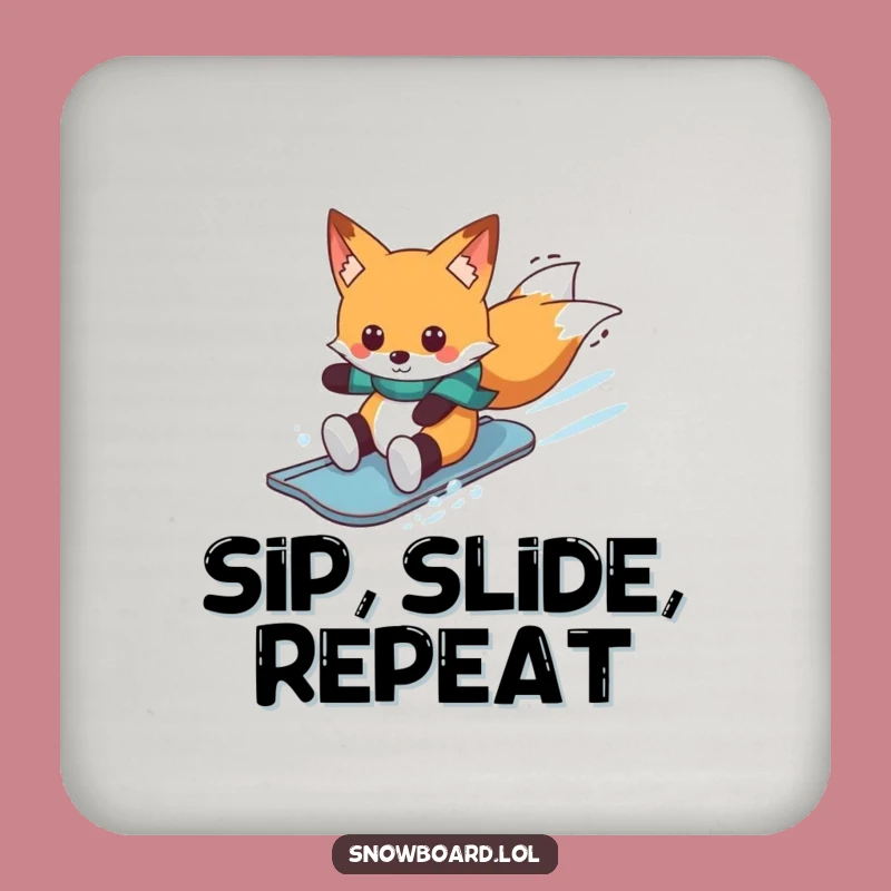 Funny Fox Snowboard Coasters: Protect Surfaces, Cheerful Rider Decor, Funny Gift Set
