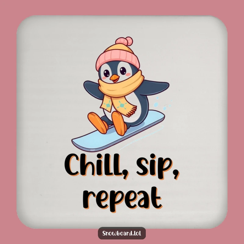Funny Penguin Snowboard Coasters: Protect Surfaces, Happy Rider Decor, Funny Gift Set