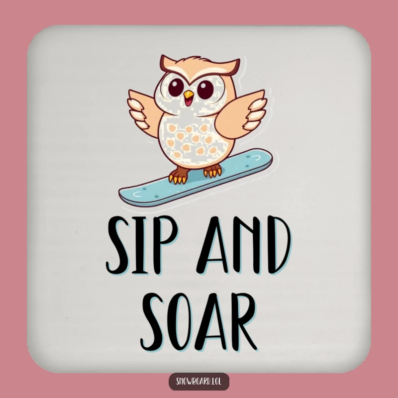 Funny Snowboarding Owl Coaster: Delighted Bird Gliding, Protect Surfaces with Humor