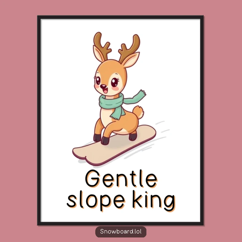 Funny Deer Snowboarding Poster - Cheerful Wall Art for Winter Vibes