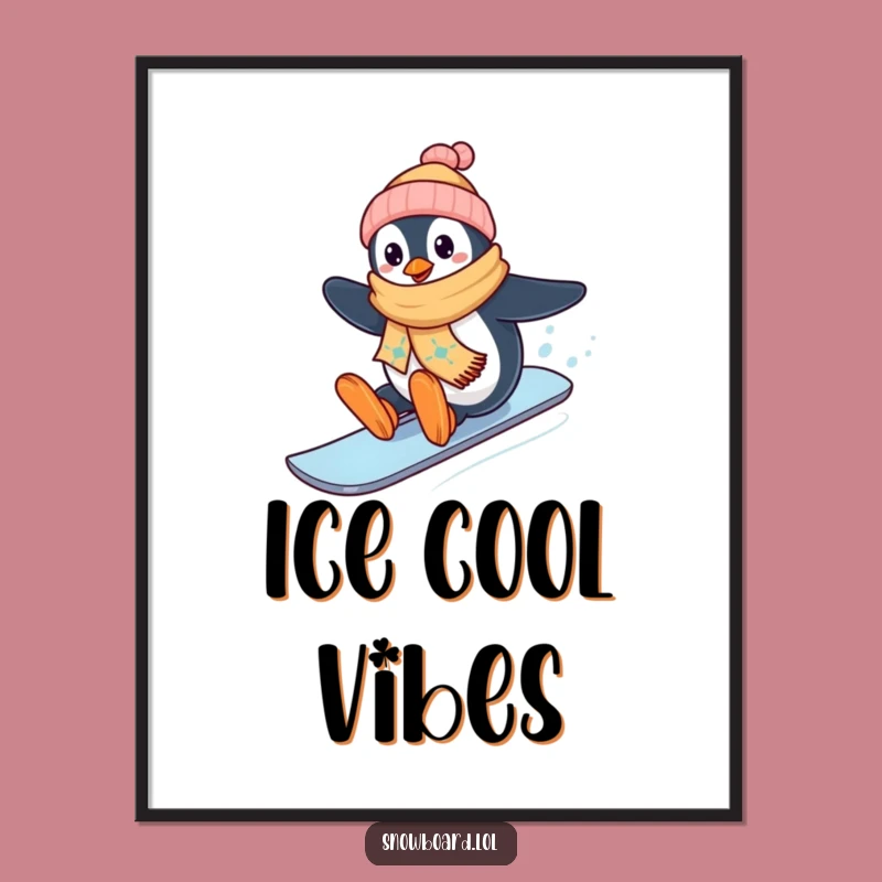 Funny Penguin Snowboard Poster: Happy Whistler Wall Art, Humorous Winter Decor Gift