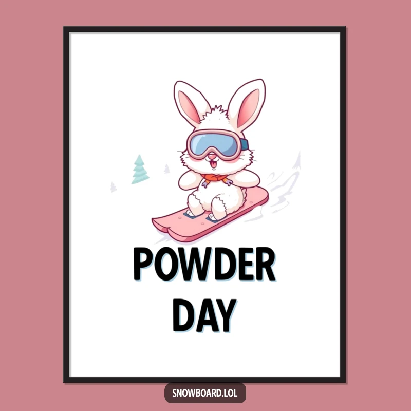 Funny Bunny Snowboard Poster: Fluffy Goggle Bunny Art for a Hilarious Gift!