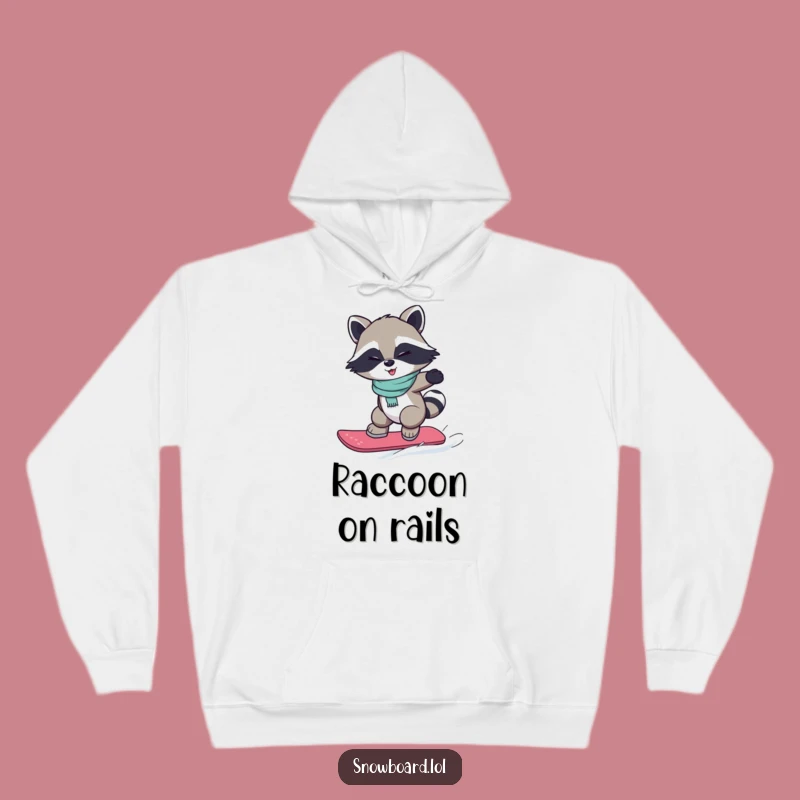 Funny Snowboarding Raccoon Hoodie: Winking Bandit's Jump, Cozy Winter Gift
