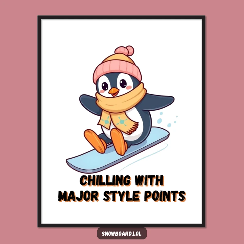 Funny Free Printable Wall Art: Snowboarding Penguin - Quirky Downloadable Winter Decor