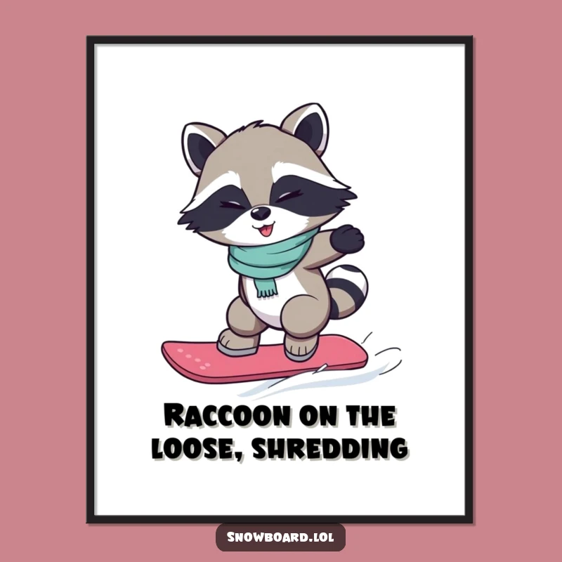 Free Printable Funny Wall Art: Winking Raccoon Snowboarder, Downloadable Decor