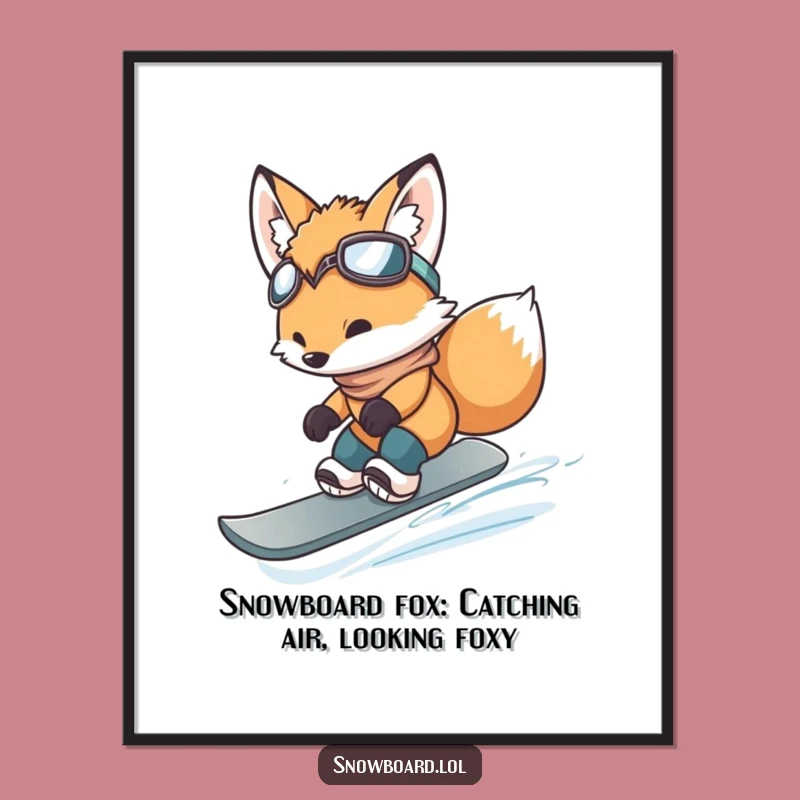 Free Printable Fox Snowboarder Wall Art: Funny Cub Jump Downloadable Art Decor