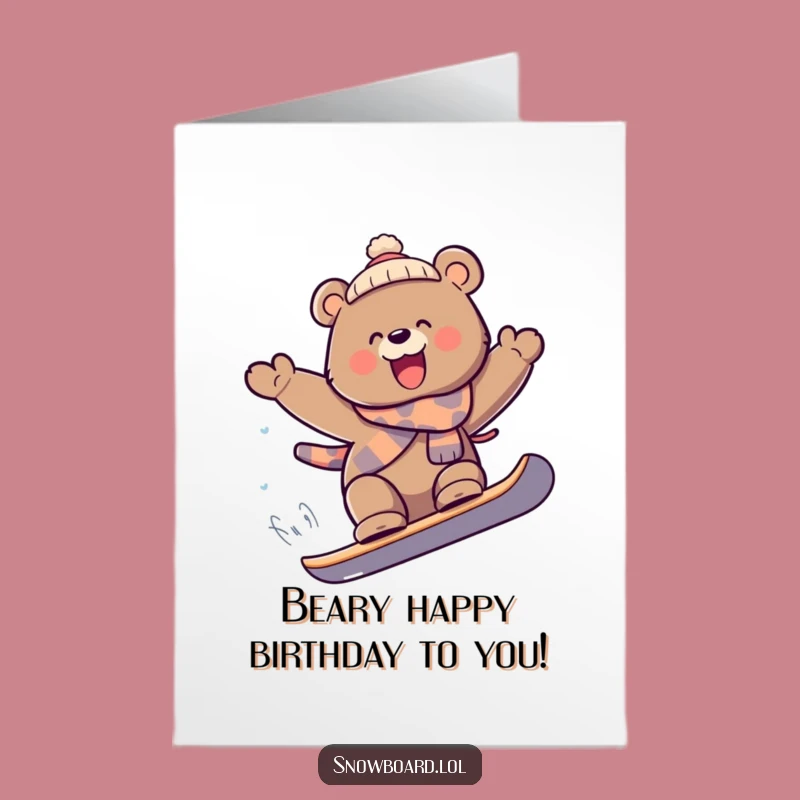 Free Printable Birthday Card: Snowboarding Bear - Funny Downloadable Action Gift