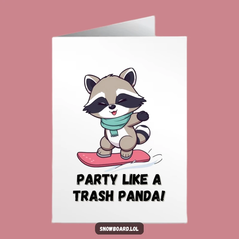 Free Printable Birthday Card: Winking Raccoon Snowboarder, Funny Downloadable Gift