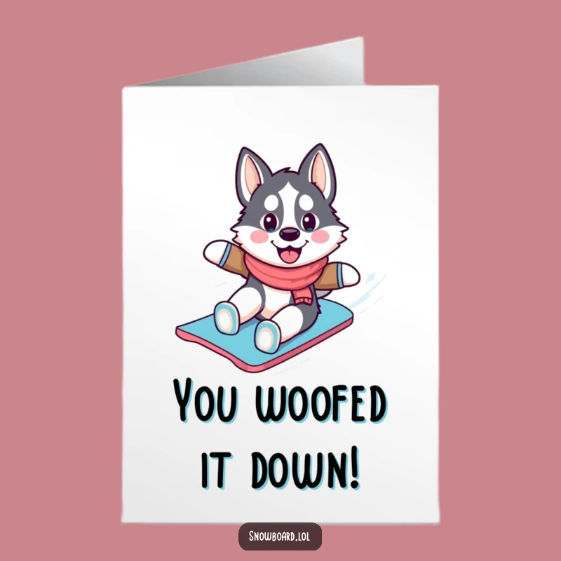 Free Printable Congrats Card: Cheerful Husky Snowboarder for a Cool Downloadable Gift