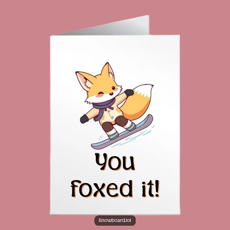 Free Printable Congrats Card: Cute Fox Snowboarder for a Chic Downloadable Gift