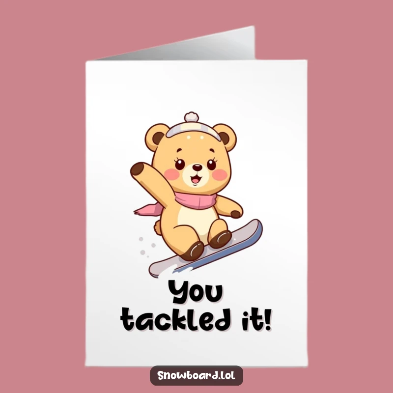 Free Printable Congrats Card: Playful Bear Cub Snowboarder for a Cool Downloadable Gift
