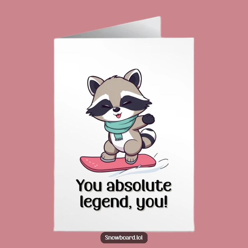 Free Printable Congrats Card: Winking Raccoon Snowboarder, Fun Downloadable Gift