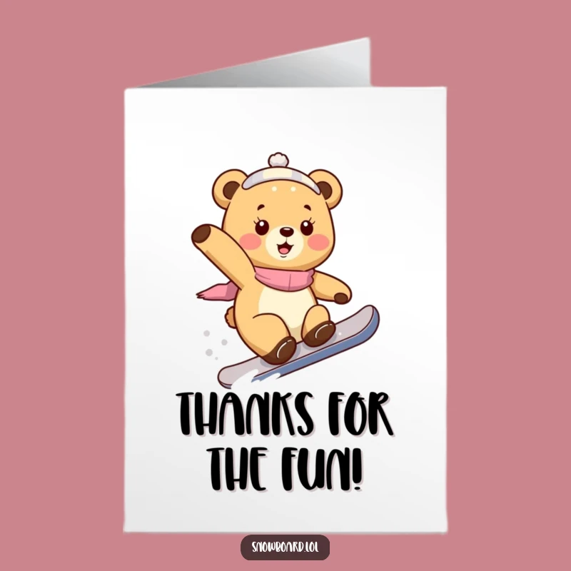 Free Printable Thank You Card: Playful Bear Cub Snowboarder for a Fun Downloadable Gift