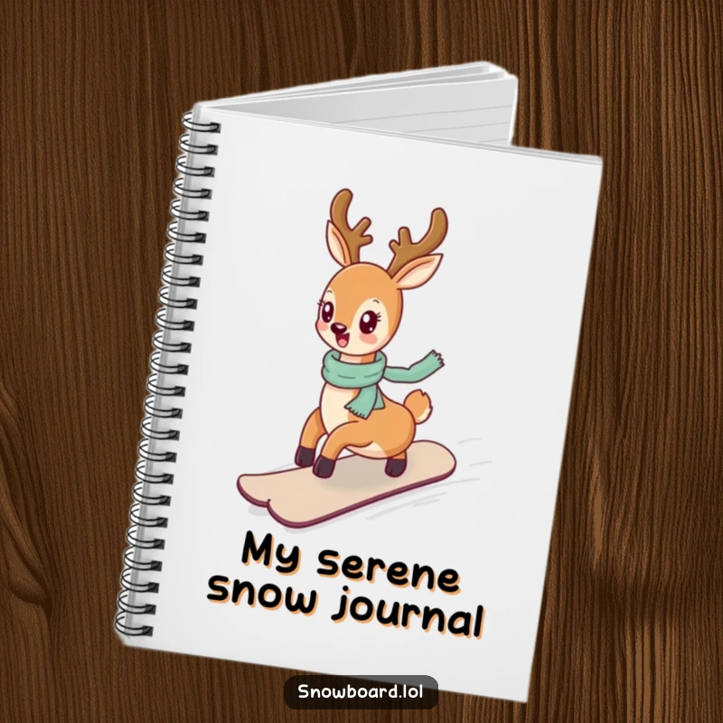 Funny deer snowboarding peacefully, a charming and humorous notebook for daily writing.