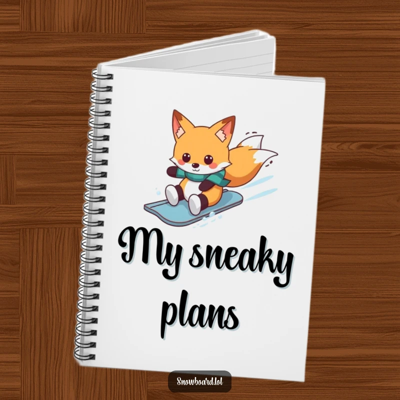 Funny cheerful fox wearing scarf, winter notebook, snowboarder journal, excellent funny gift for note-takers.