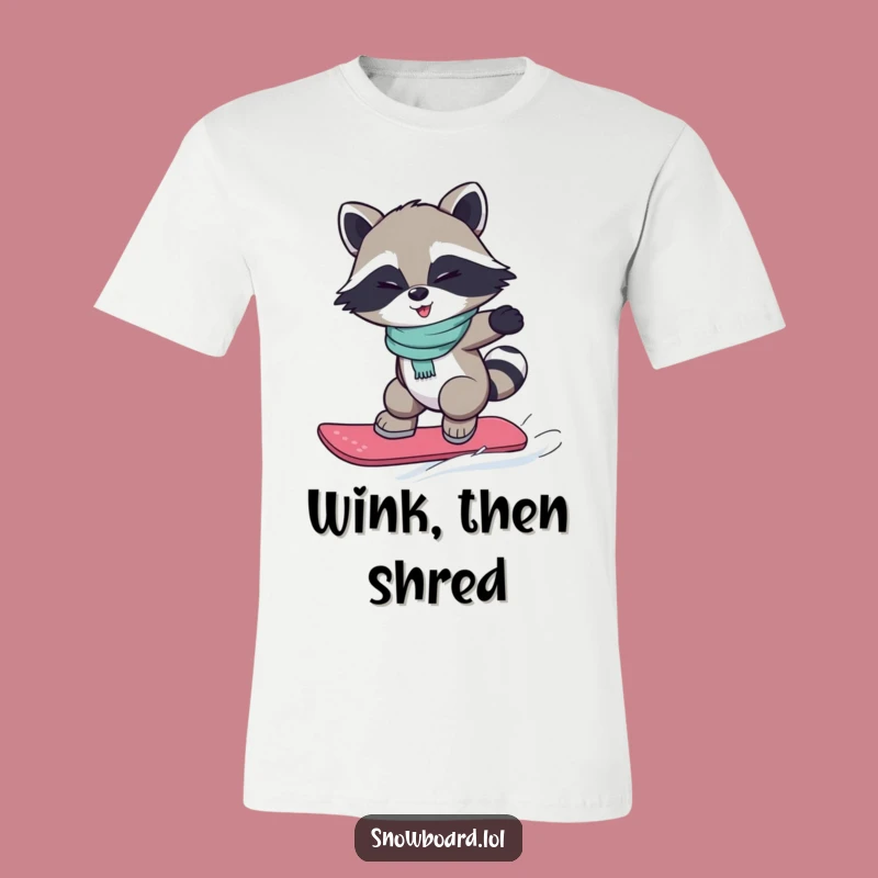 Funny Snowboarding Raccoon T-Shirt: Winking Bandit's Jump, Great Gift