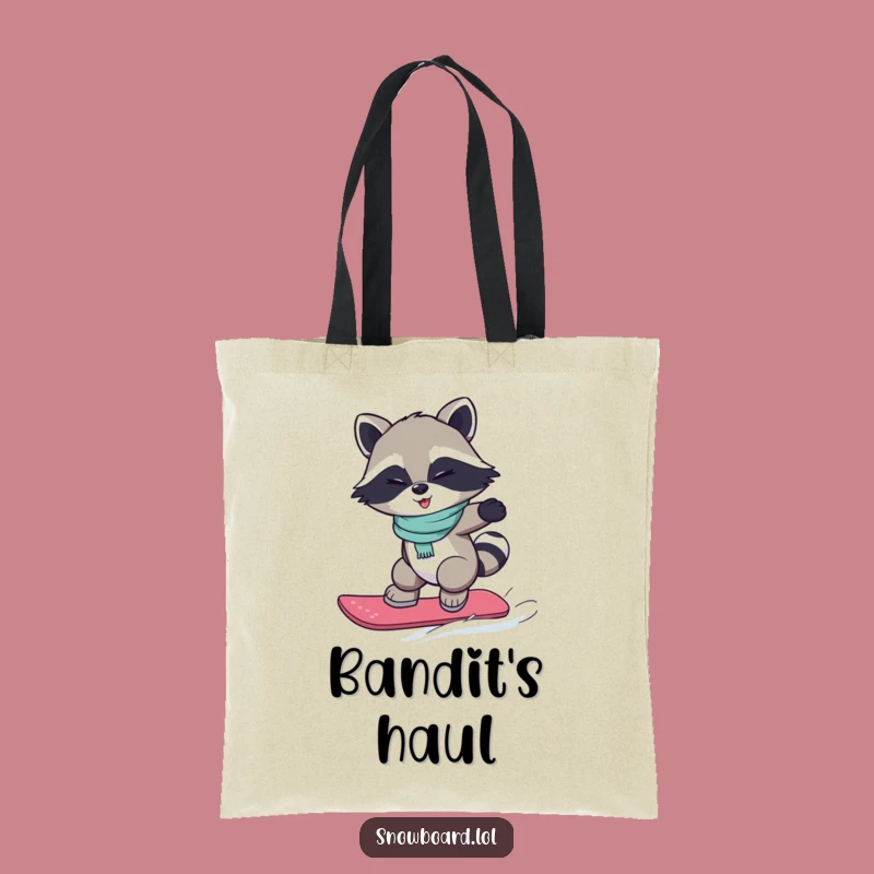Funny Snowboarding Raccoon Tote Bag: Winking Bandit's Style, Practical Humor