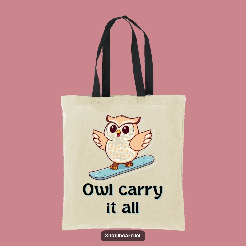 Funny Snowboarding Owl Tote Bag: Delighted Bird Gliding, Chic & Humorous Accessory